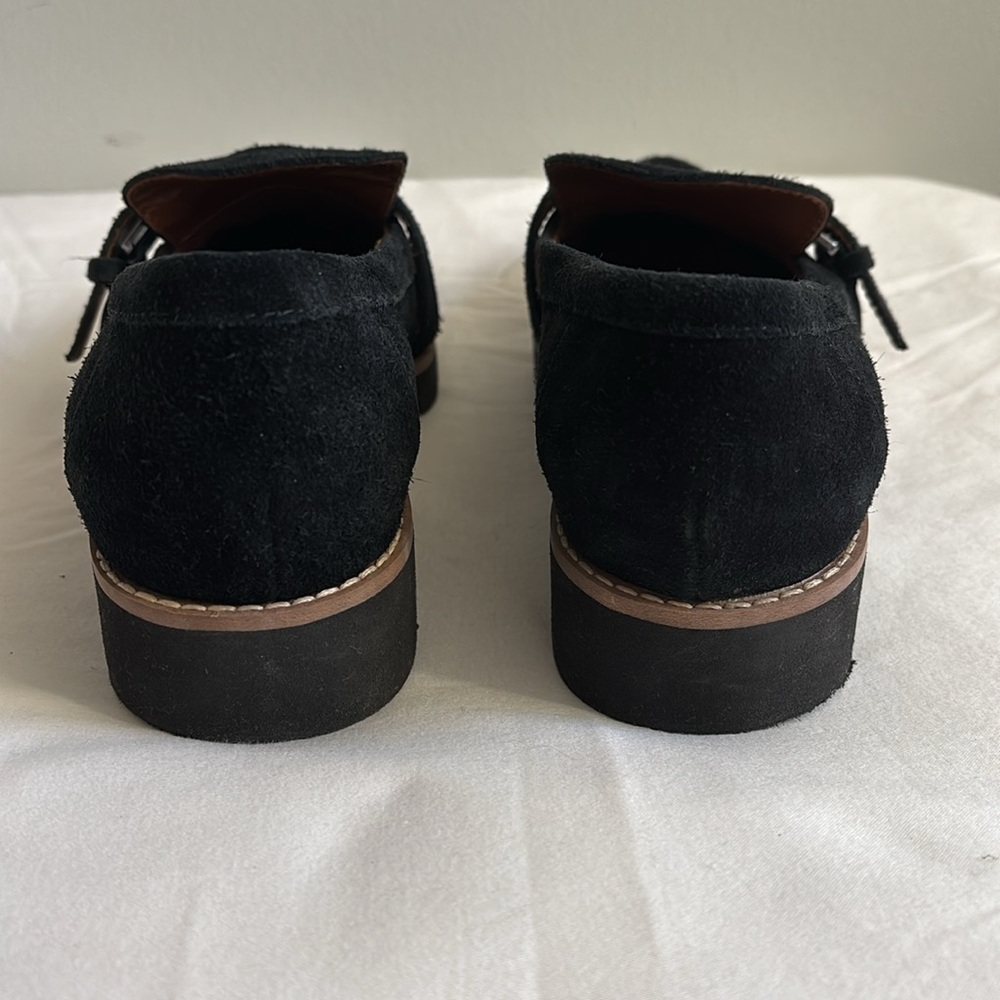 Franco Sarto Darius suede leather pointed toe fringe loafers - Picture 6 of 9